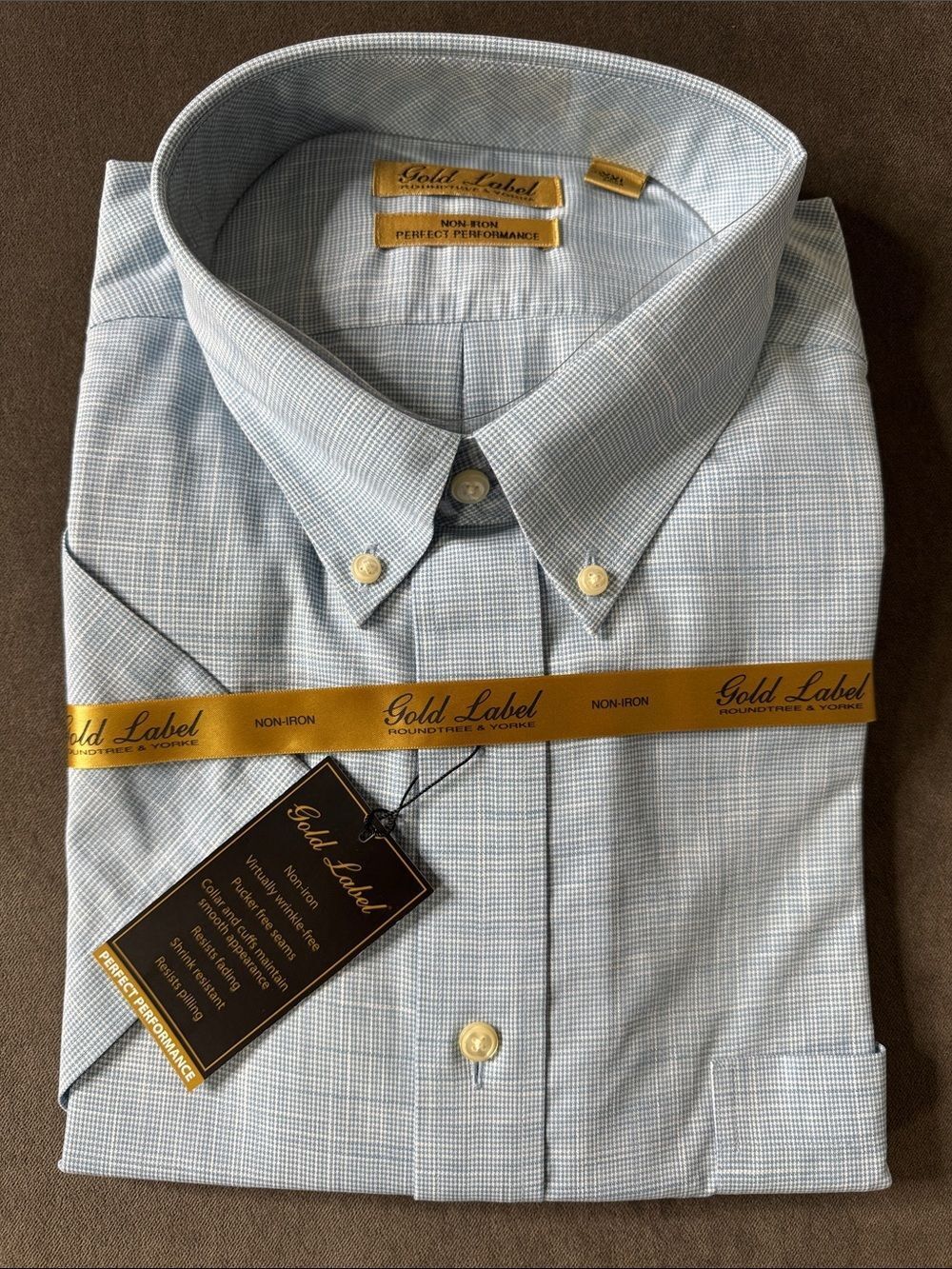 Roundtree & Yorke Gold Label Houndstooth Short Sleeve Button Shirt Non-Iron XXL
